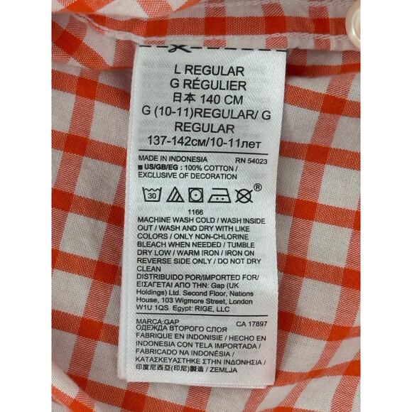 Gap Kids Orange Checkered Button Down Girls Size Large 10 Regular Cotton - Picture 6 of 8